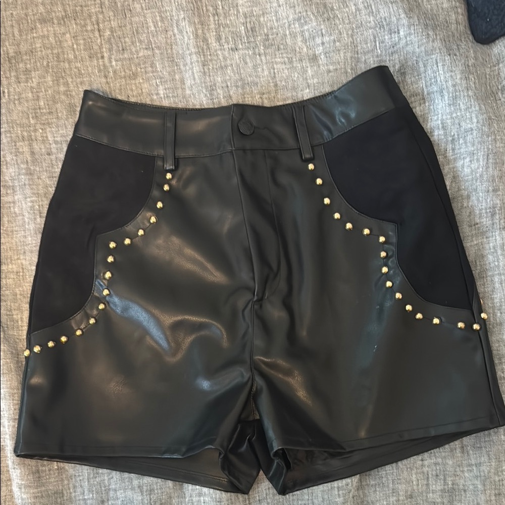 High Waist Black and Gold Studded Shorts
